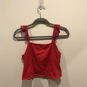 red cropped camisole with frills
